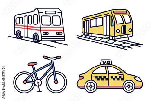 Urban transportation and taxi train tram bicycle transportation urban