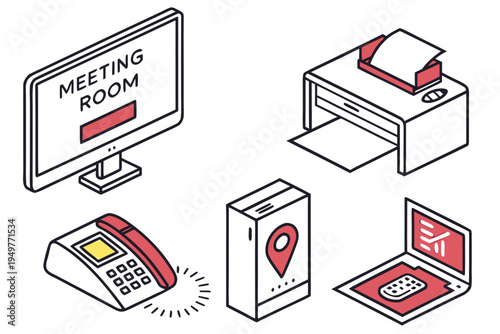 Office technology and meeting room concept with monitor and printer