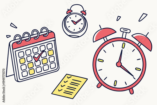 Red clock and calendar with to do list and notes alarm clock