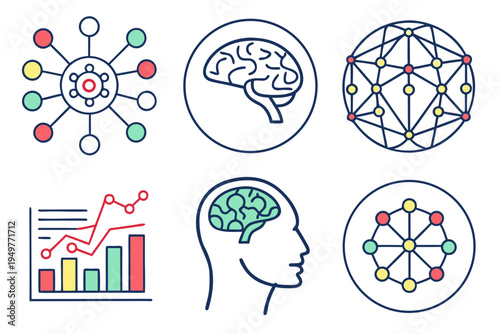 Brain and network for science and technology symbols