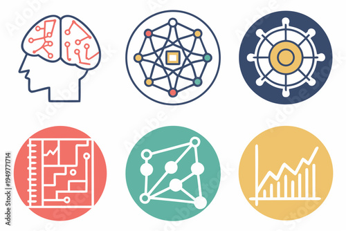 Brain and network for business and technology symbols