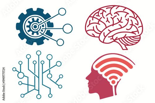 Brain and gear for artificial intelligence and technology circuit head human