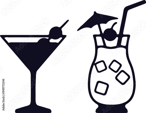 Two stylish cocktails with distinct presentation and garnishes