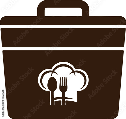 Icon of a food container with utensils and a chef hat symbol inside