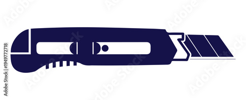 Blue Utility Knife Icon Isolated on White Background.