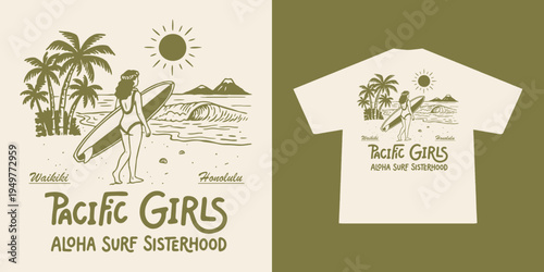 Hand-drawn Retro illustration of summer club, surfing Graphic Design for T shirt streetwear and urban style