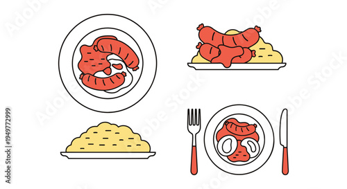 Bangers and Mash Line art clean contemporary abstract illustration