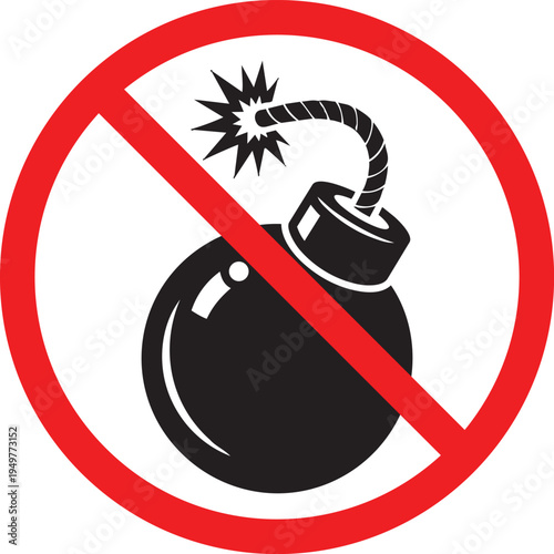 No bomb symbol prohibition sign with a cartoon bomb vector illustration for safety and security concepts isolated on white
