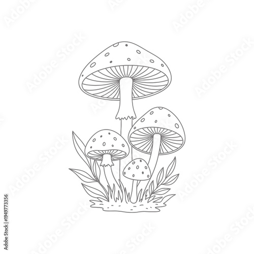 Mushroom Cluster Coloring Page Outline vector illustration