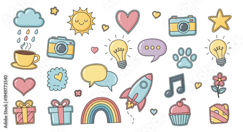 A seamless vector pattern set featuring cartoon Christmas icons and festive symbols like trees and houses for web and social media design