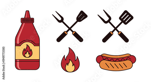 Barbecue Sauce Line art vector minimal abstract vibrant color illustration