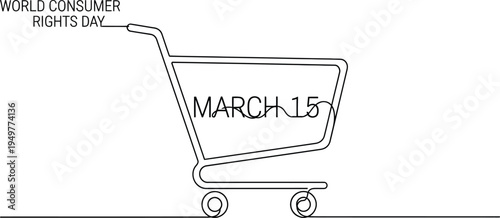 Simple continuous line art vector graphic illustration celebrating world consumer rights day on march fifteenth with minimal style