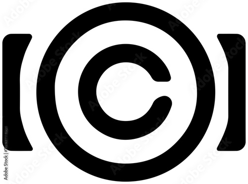 A black and white vector graphic of a copyright symbol