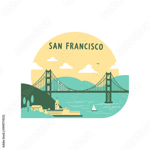 Golden Gate Bridge San Francisco Flat Style vector illustration