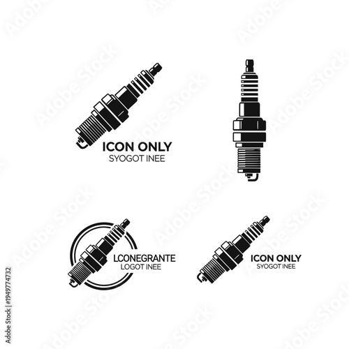 Spark Plug Vector Icon Set in Black and White vector illustration