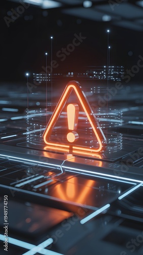 Glowing Warning Symbol On Futuristic Digital Circuit Board Representing Cyber Security Risk Alert