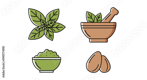 Basil Pesto Line art vector creative soft abstract color