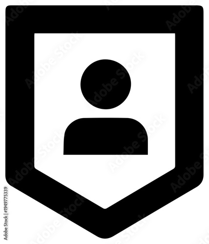 Black filled icon of service account credentials shield symbol with user profile secure authentication