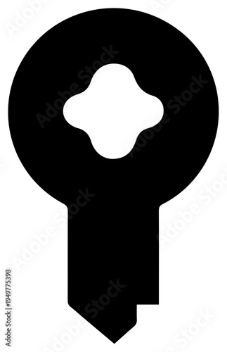 Simple black silhouette icon representing a service account key symbolizing access security and digital identity isolated on a clean white background vector graphic for technology