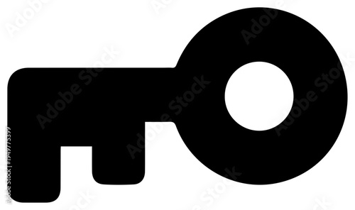 Simple black silhouette of a classic skeleton key representing access security solutions and unlocking potential isolated on a clean white background with clear lines for easy