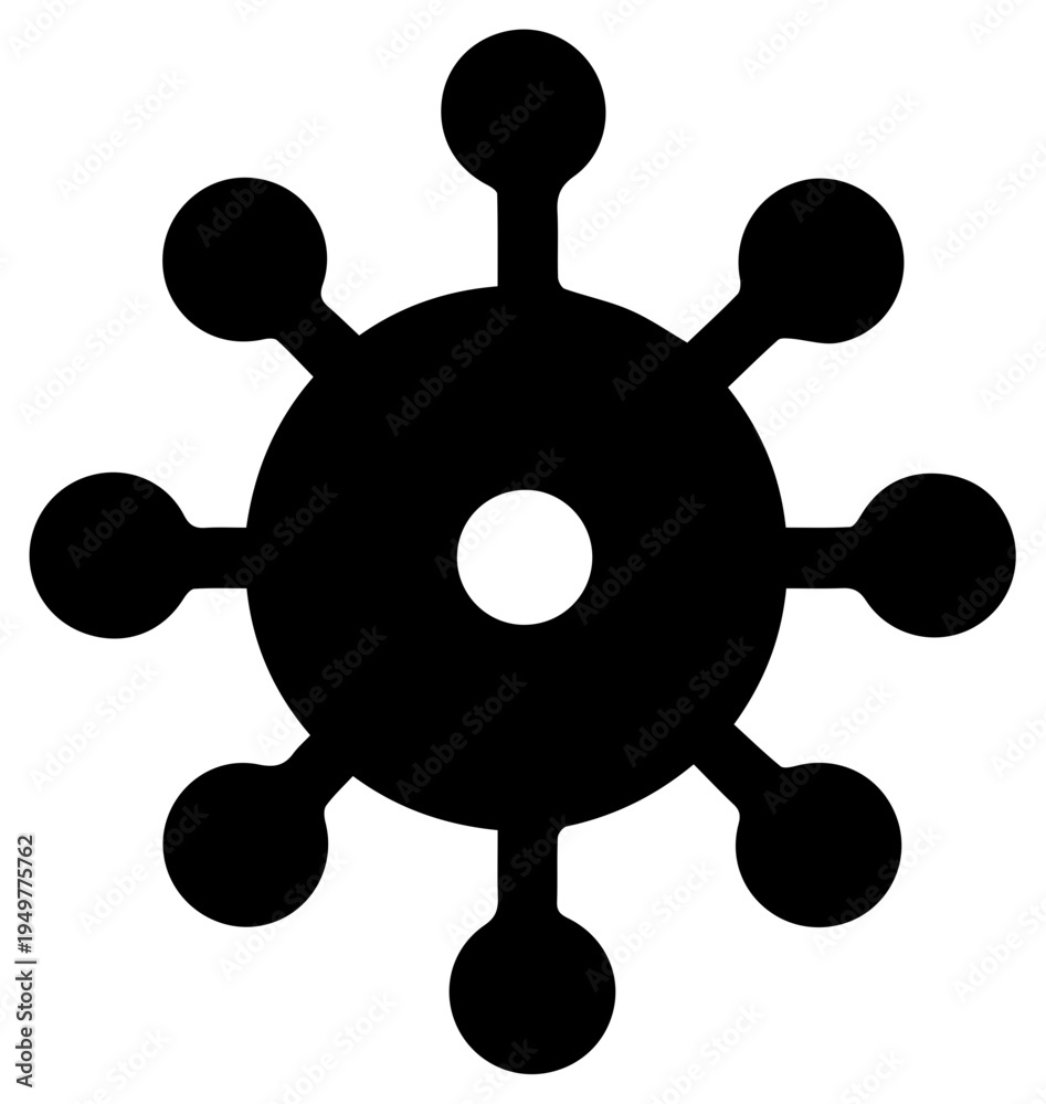 Fototapeta premium Abstract digital representation of a central core with radiating spokes and circular nodes symbolizing network connection data flow or threat intelligence analysis in a clean