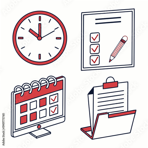 Red and white for business and organization on a white background clock