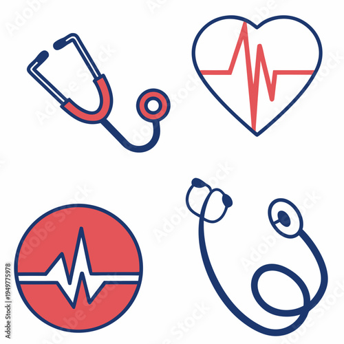 Medical including stethoscope heart rate and heartbeat symbols healthcare