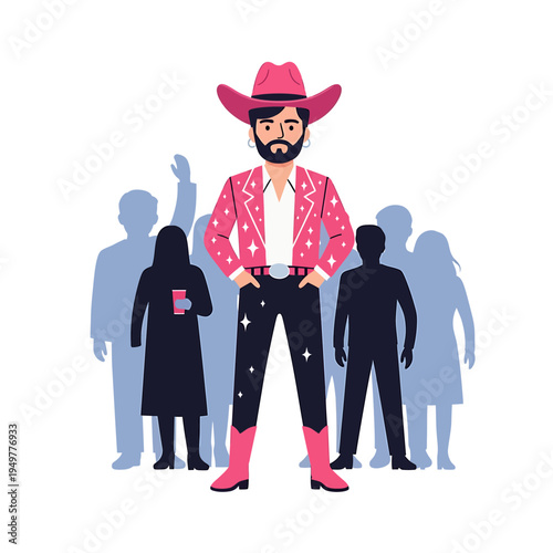 Confident Cowboy Standing Out from The Crowd vector illustration