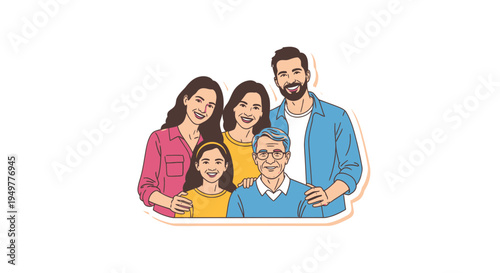 Happy Multi Generational Family Portrait vector illustration
