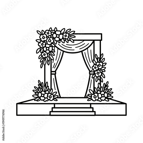 Chuppah with Flowers Outline Drawing vector illustration