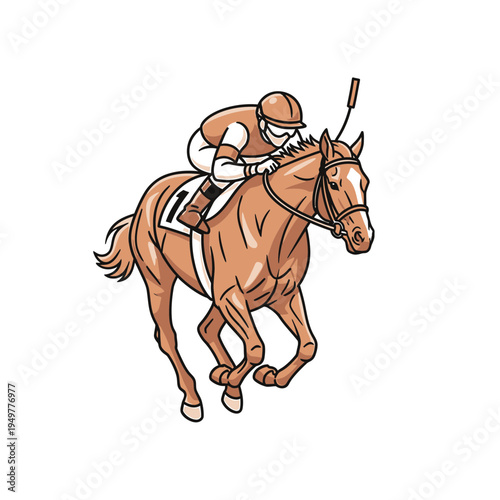 Horse Race Jockey Galloping to Win vector illustration