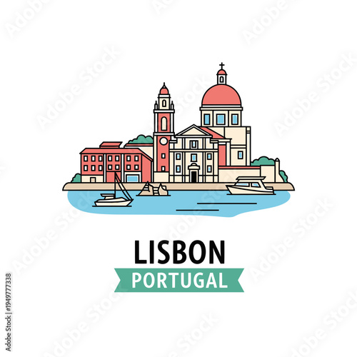 Lisbon Portugal Landmark Linear Icon Illustration vector illustration