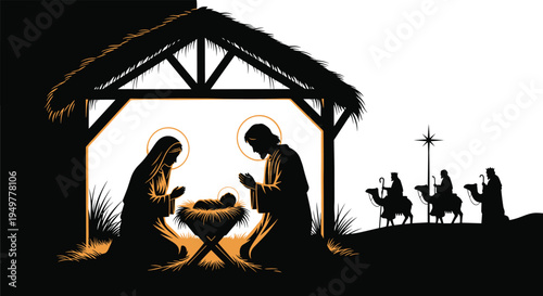 Christmas nativity scene silhouette with holy family