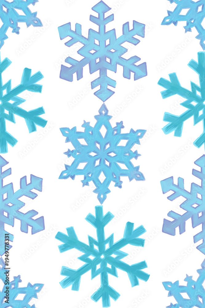 Fototapeta premium Seamless pattern of blue winter snowflake and crystal ornaments designed for Christmas holiday decoration patterns on a white background