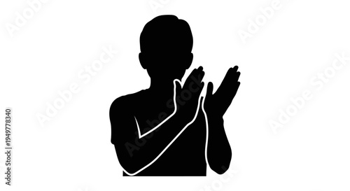Black silhouette of a person clapping.