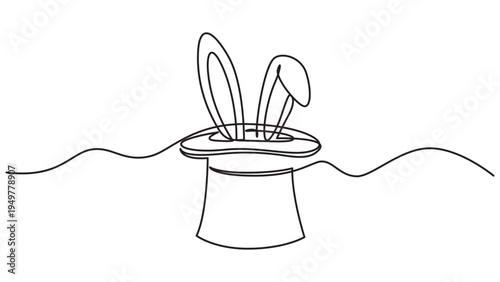 Continuous line drawing of a magician's hat and rabbit ears eps 10