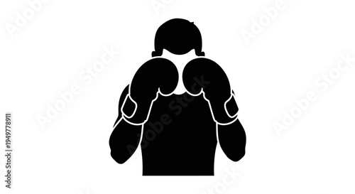 Boxer Wearing Gloves and Headgear Silhouette.