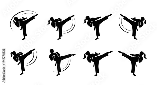 Silhouette of woman practicing karate kicks.