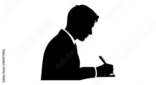 Businessman Writing with Pen Side View.