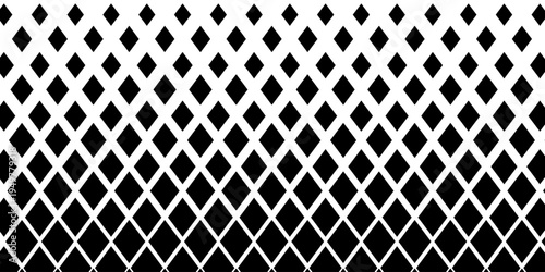 Geometric pattern of black diamonds on a white background. Seamless in one direction. Option with a short fade out.