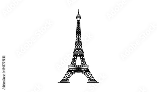 Canvas Print A minimalist black and white illustration of the Eiffel Tower