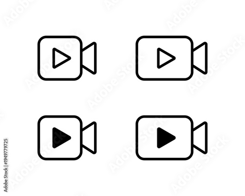Video play camera outline icon set. Media player symbol