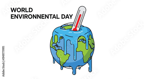 Vector illustration of melting Earth with thermometer for World Environment Day