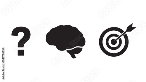 A brain hits a target with a question mark floating nearby in air