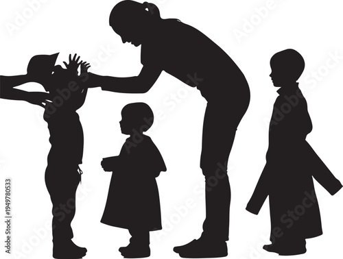 International mother's day silhouette family line set mom and kids love silhouette