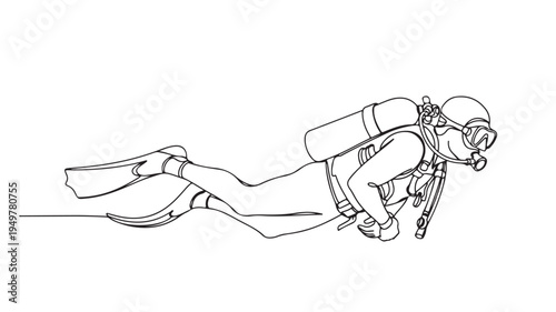 Scuba diver exploring ocean landscape with underwater gear and flippers swimming freely