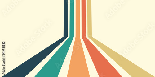 Abstract colorful 70s background vector. Vintage retro wallpaper with rainbow stripes and wavy lines. A 1970 color illustration suitable for posters, banners, decorative items and wall art.