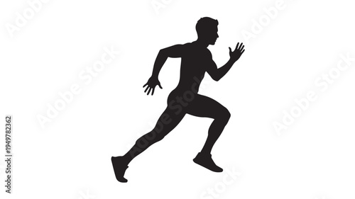 A man is running quickly on a track with his arms and legs in motion.
