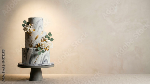 Wallpaper Mural Elegant Marble Tiered Cake with White Flowers and Gold Accents Torontodigital.ca