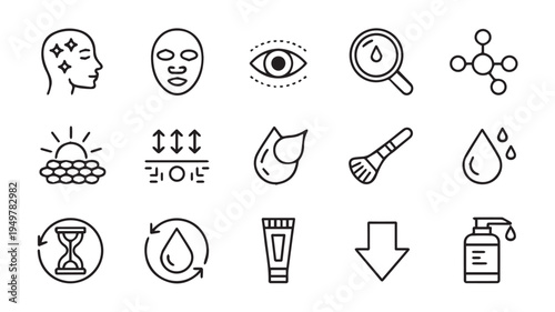 Collection of icons representing skincare, beauty, and wellness concepts